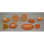 Collection of carnival glass including dishes, vases etc.