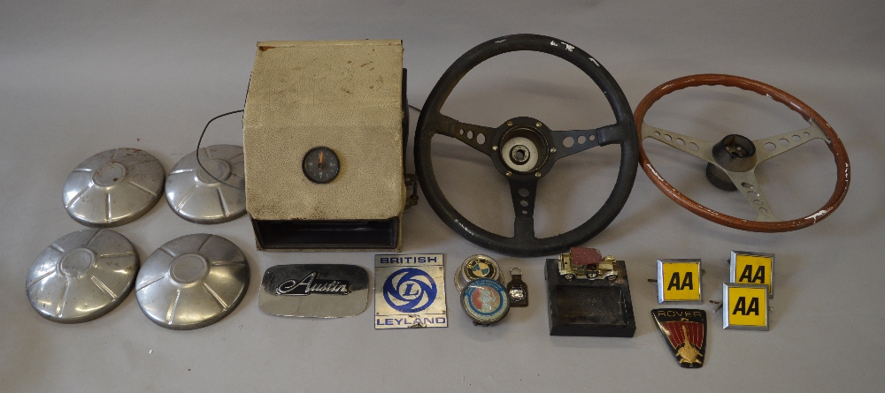 Automobilia: 2 vintage steering wheels,