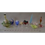 Quantity of assorted decorative glassware including Murano animals and a walking stick,