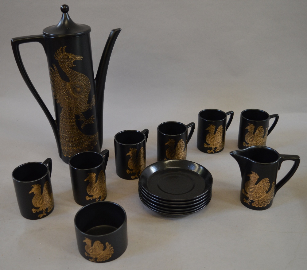 A Phoenix Portmerrion coffee set (coffee pot AF) together with an oriental style teaset marked "TF"