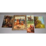 5 Oil on board mostly war related paintings by Westwood, R. D. 4 unframed, one framed.