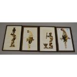 4 African Butterfly wing pictures modeled as women and birds, framed and glazed.