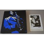 Autographed picture of Jazz pianist Dave Brubeck together with a commissioned canvas paining of