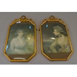 Two Victorian portraits in lovely brass frames with convex glass fronts
