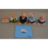 5 Natwest Pigs, all with original stoppers including a Statement Book.