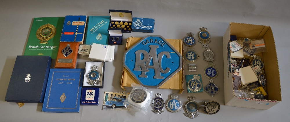 Good collection of RAC memorabilia, badges, car mascots and books etc.