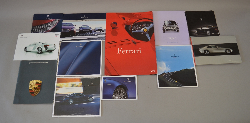 Quantity of assorted Supercar catalogues including Aston Martin, TVR, Maseratti, Ferrari, Porsche,