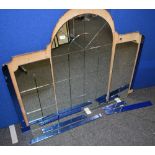 2 large Art Deco style wall hanging mirrors, one wooden backed.