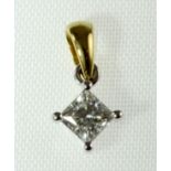 An 18ct H/M princess cut diamond pendant, approx weight 0.