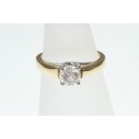 A Diamond solitaire ring stamped 18k, Approx diamond weight 0.