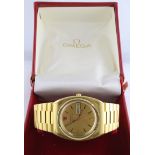 An OMEGA Megaquartz 32 KHZ gents gold-plated wristwatch with fitted matching bracelet,