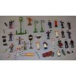 Good lot of assorted figures, including railway and civilians, by Britains, Charbens,