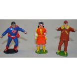 Three Timpo Marvel family figures: Captain Marvel (repainted as Superman); Mary Marvel; Icky.