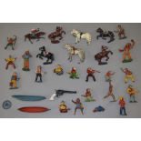 Western figures by Britains, Timpo, Elastolin, etc. P-G+. (approx.