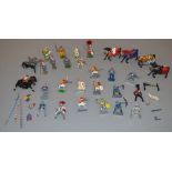 Quantity of metal figures, mainly Cherilea, includes knights and medieval figures. Conditions vary.