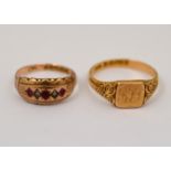 A Victorian ruby and pearl set ring H/M 9ct Birmingham 1881, size L,