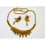 POLICE > A matching yellow metal necklet and earring set, stamped 916, approx gross weight 31.