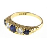 An 18ct H/M sapphire & diamond five stone ring, approx total diamond weight 0.
