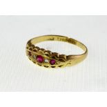 An 18ct H/M boat shaped synthetic ruby Ruby & paste set ring, Birmingham 1918, approx 2.