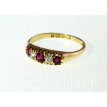 A Victorian 18ct H/M Ruby & Diamond five stone ring, H/M Birmingham 1897, approx 3g,