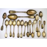 Collection of mostly Georgian Hallmarked Silver spoons - 2 tablespoons and 15 teaspoons.