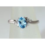 Blue Topaz 0.94ct and Diamond engagement ring - 9ct White Gold.