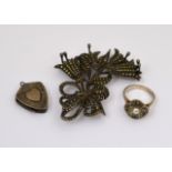 Collection of Silver items including a Marquisite Brooch,