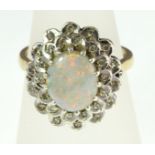 A 9ct H/M Opal & Diamond set cluster ring,