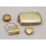 A plain silver double sized vesta case H/M Chester 1904 together with three modern silver boxes,