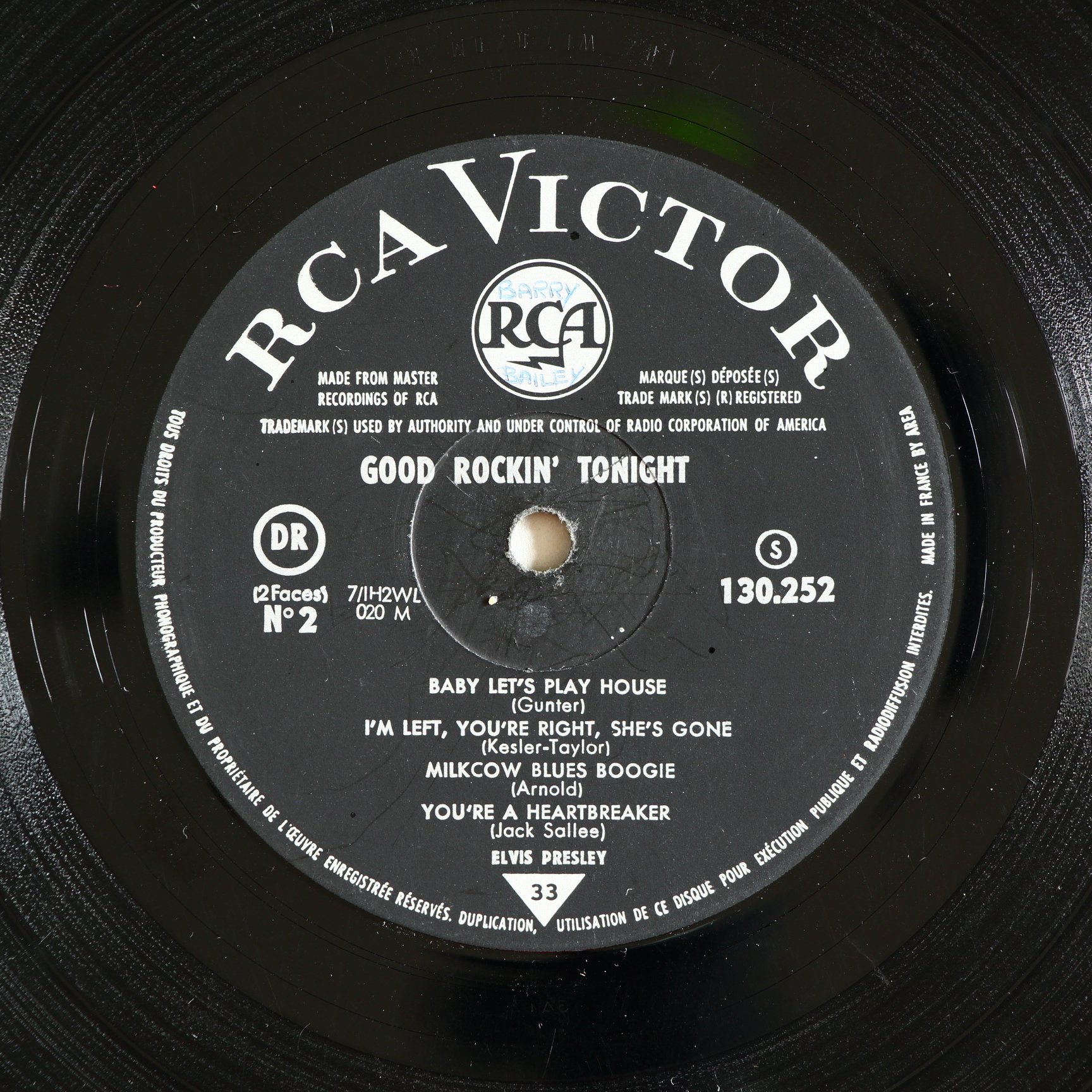 Elvis Presley Rare French 10 inch vinyl record "Good Rockin Tonight" original pressing 130.252. - Image 3 of 6