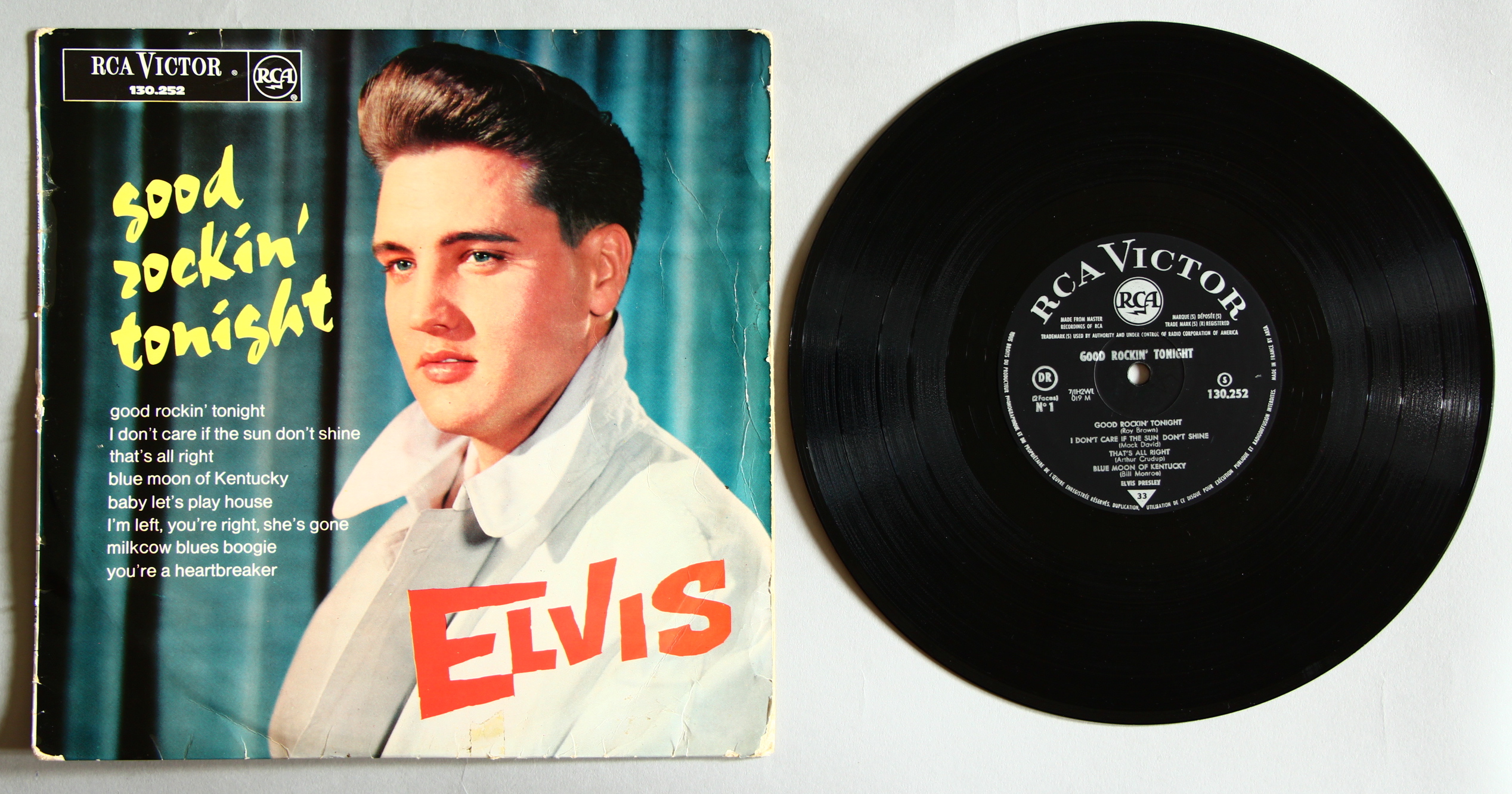 Elvis Presley Rare French 10 inch vinyl record "Good Rockin Tonight" original pressing 130.252.