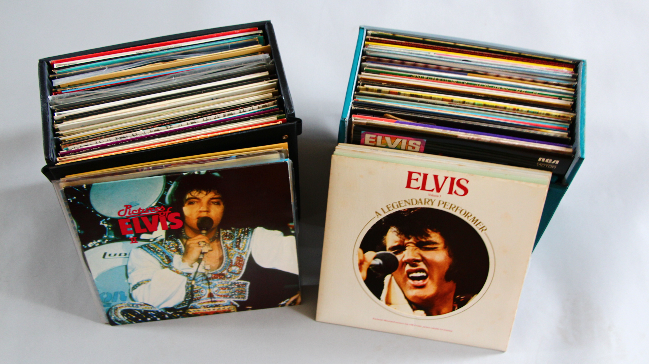 2 boxes of Elvis Presley LP records including Legendary Performer Vol 1 - 4 USA,