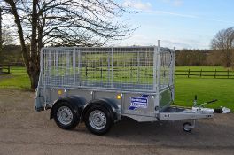 Ifor Williams GD85 twin axled trailer with mesh cage sides.