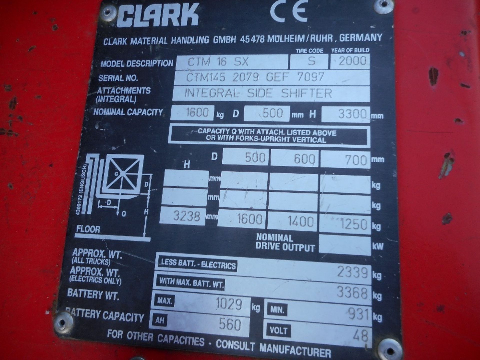 Clark CTM 16SX battery forklift year 2000 build. - Image 11 of 13