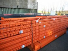 Large quantity of orange pallet racking plus beams