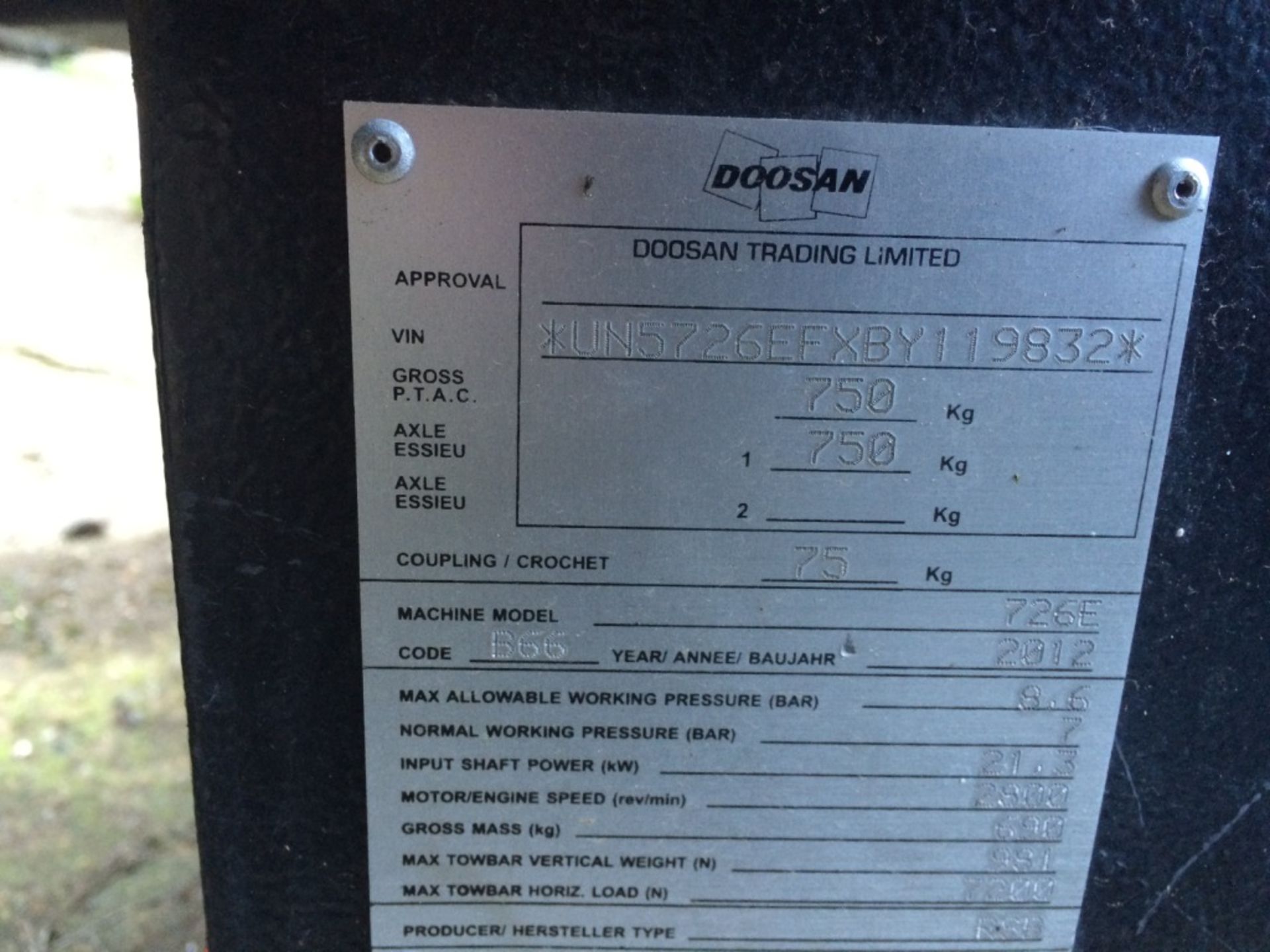 Ingersoll Rand/Doosan 726E compressor generator - Image 2 of 11