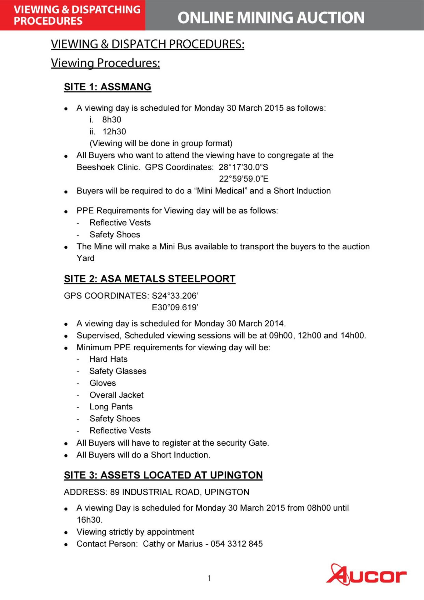 Viewing & Dispatch Procedure