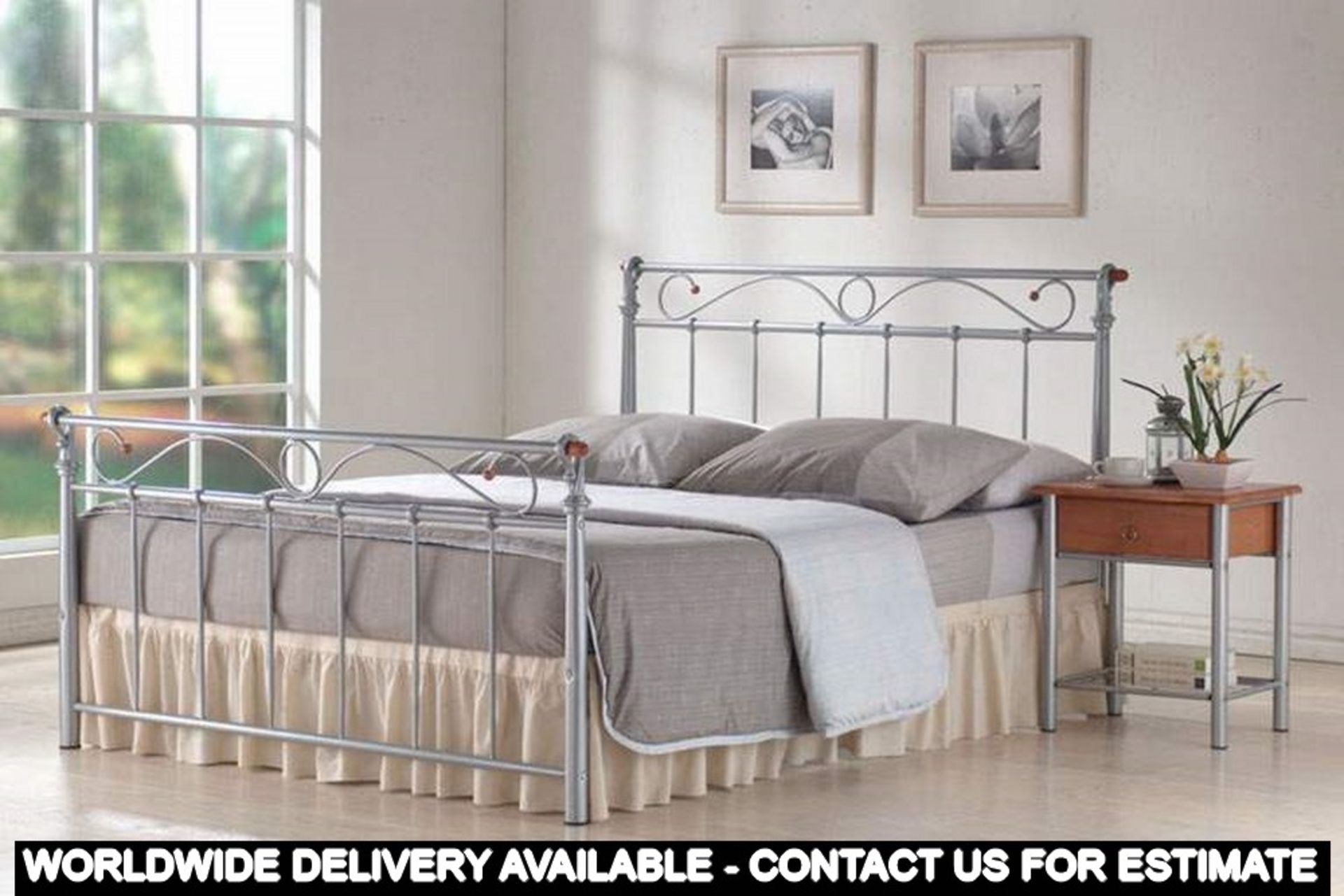 5ft Silver/Grey Metal Bed Frame (et7aaa)