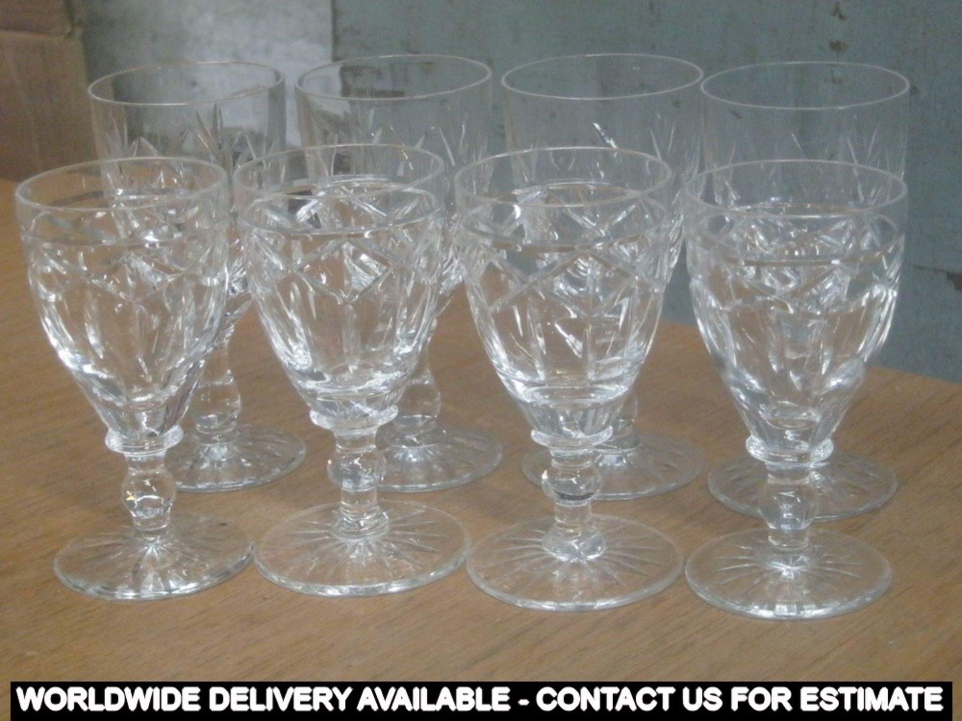 Selection of eight cut glass sherry glasses