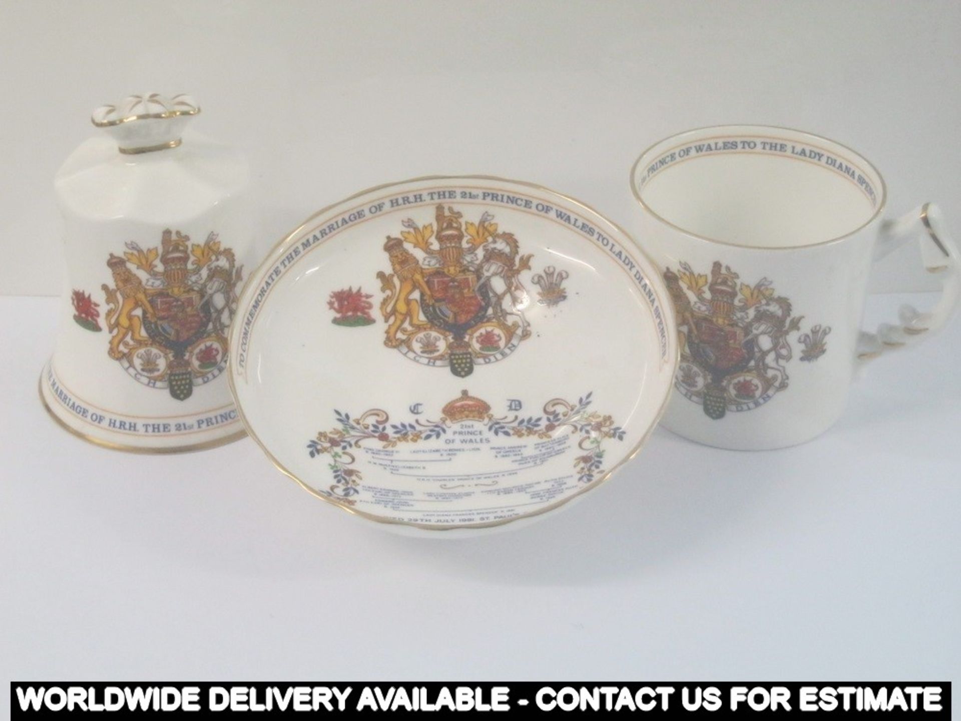 3 x items of Aynsley china to commemorate the marriage of Prince of Wales to Lady Diana Spencer