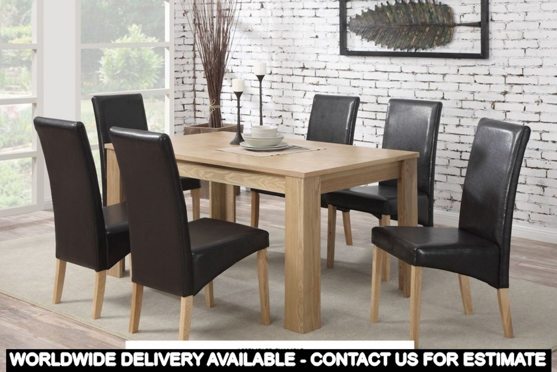 Contemporary oak veneer dining set consisting rectangular table + 6 dining chairs (bi17a+bi17aaX3)
