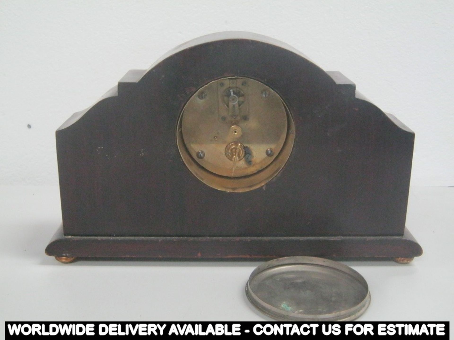 An Edwardian mahogany mantle clock with boxwood swag inlay - Image 2 of 2