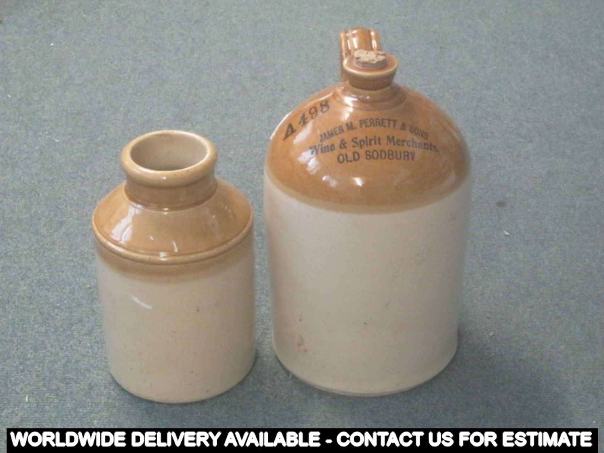Stoneware flagon and jar - one marked James M Perret & Sons of Old Sodbury A498