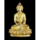 SHAKYAMUNI BUDDHA  Thibet, 18th / 19th century. Buddha in lotus position with his hands folded on