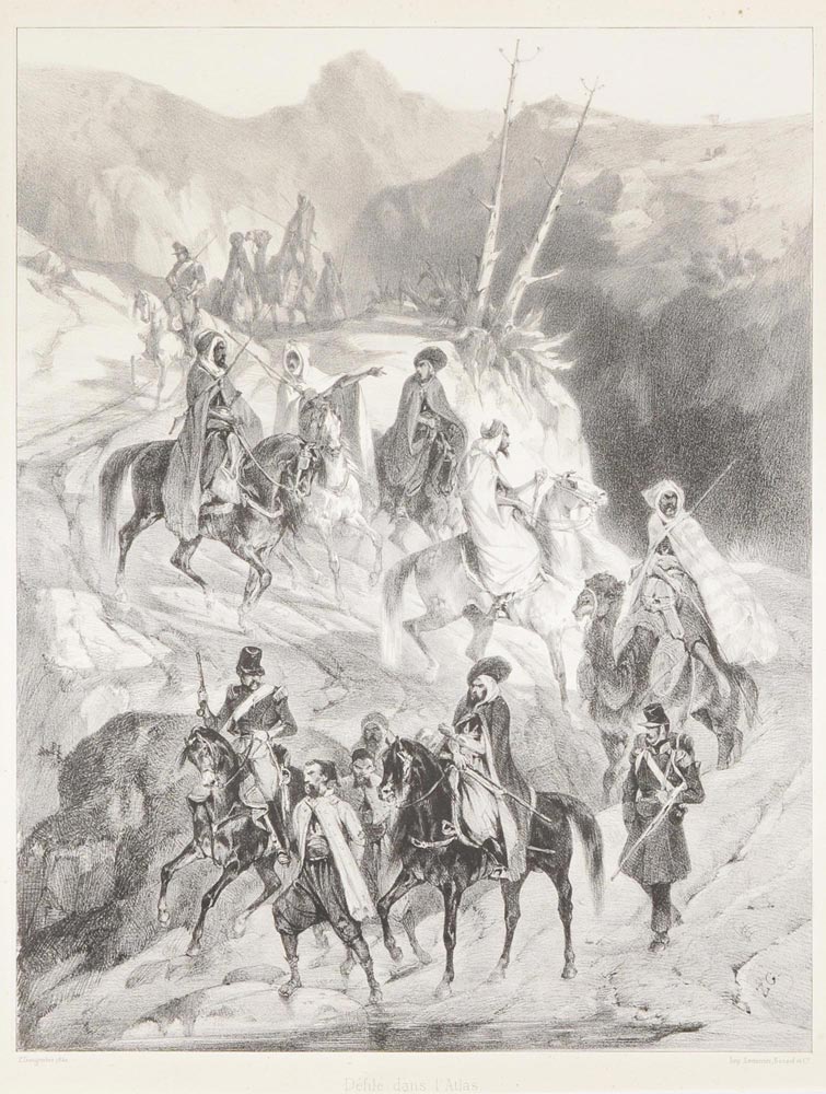 Joseph Zephyris Gengembre (1818 - around 1870)  PROCESSION IN ATLAS MOUNTAIN RANGE. Lithography on