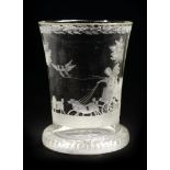 CUP  Bohemia, around 1820. Conic cut cup of clear glass of Ranftbecher type, decorated with engraved