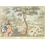 Wenceslaus Hollar (1607-1677)  CONY CATCHING. Coloured copper engraving on paper, 168x225 mm, signed