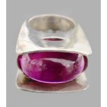 Vladislav Urban (* 1937)  RUBY RING. Unique silver ring set with big synthetic ruby of shell
