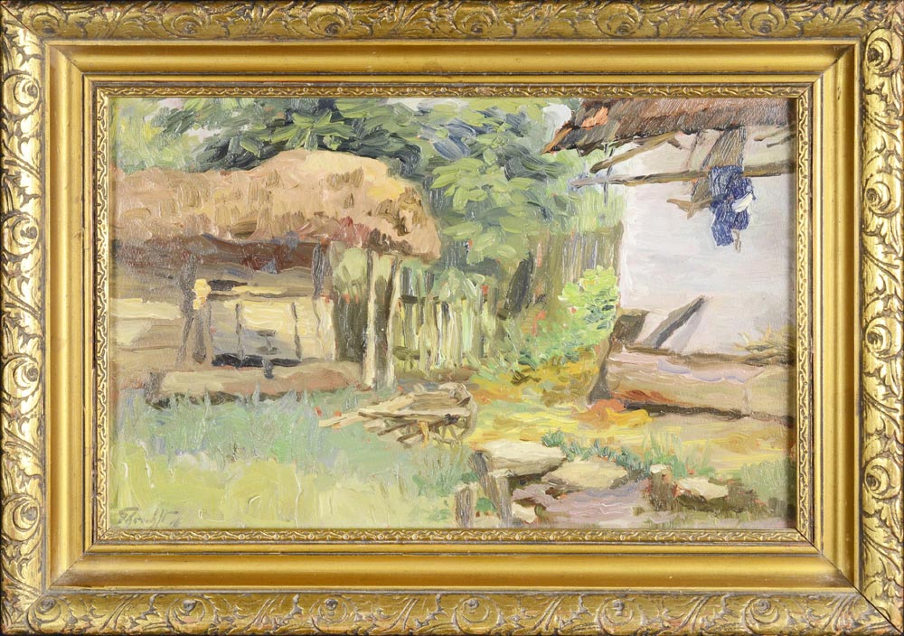 Ludvík Ehrenhaft (1872-1955)  VILLAGE MOTIF. 1916. Oil on paper, 24x37,5 cm (inside frame