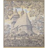 Bohumír Jaronek (1866-1933)  WOODEN CHURCH IN TICHÁ VILLAGE. Wood engraving on paper, 473x403 mm,